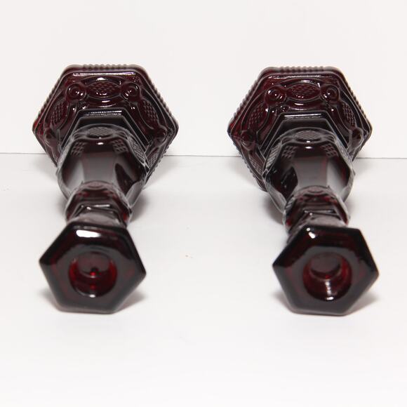 Vintage Avon 1876 Cape Cod Collection Ruby Red Glass Candlestick Pair EMPTY - Picture 3 of 6